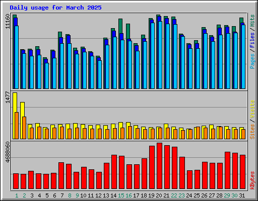 Daily usage for March 2025